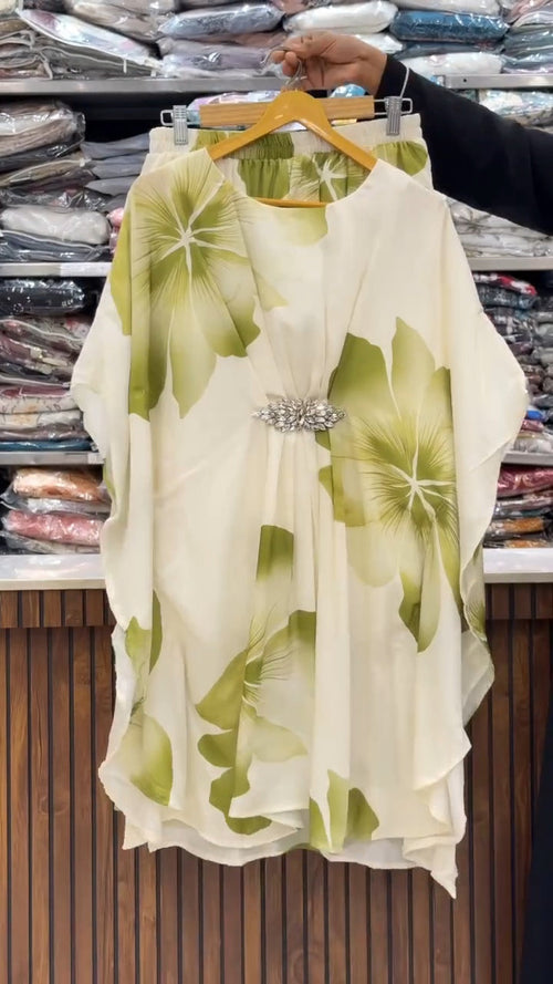Digital Floral Kaftan Dress - Olive