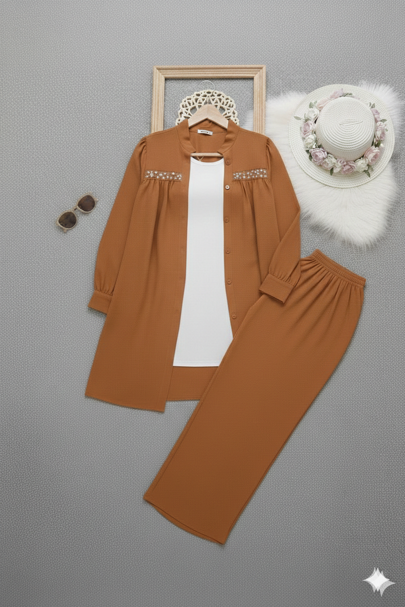 Trendy Co-Ord 2-Piece Set - Bronze - Afsarah Pret Women's Collection