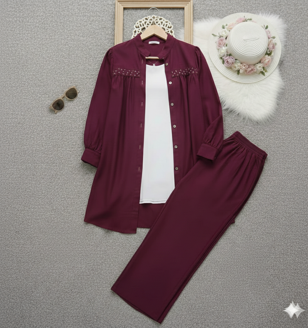 Trendy Co-Ord 2-Piece Set - Mehroon - Afsarah Pret Women's Collection