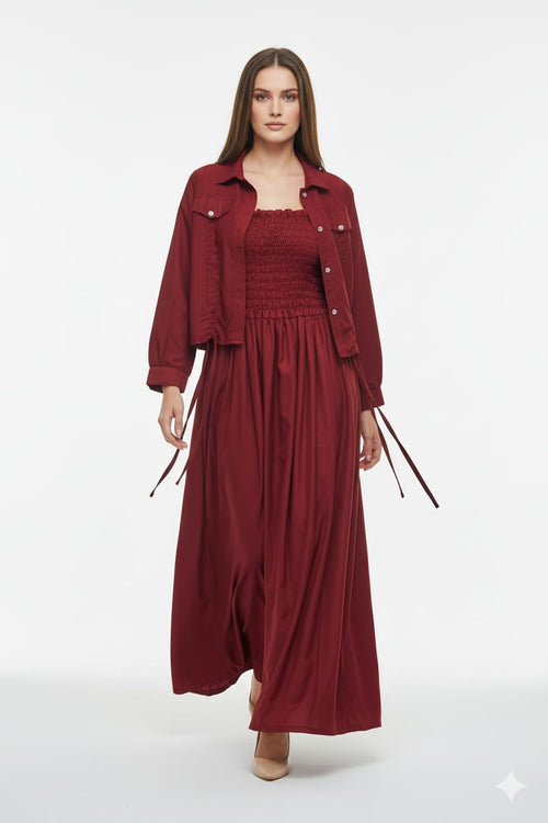 Jacket Style Maxi Dress - Mehroon