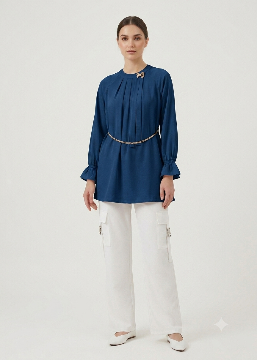 Flared-Sleeve Fusion Co-Ord Set - Zinc - Afsarah Pret Women's Collection