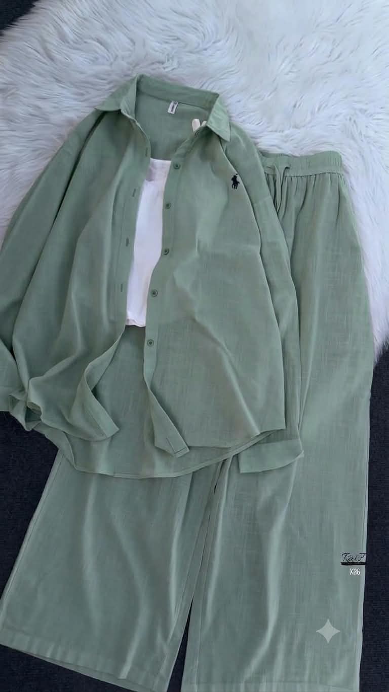 Polo Style 2-Piece Western Set - Sage Green - Afsarah Pret Women's Collection
