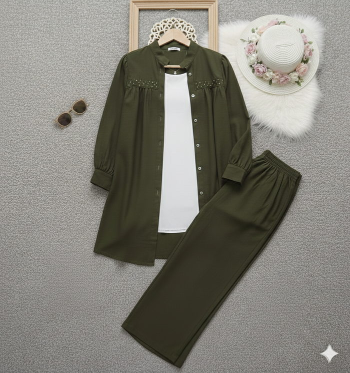 Trendy Co-Ord 2-Piece Set - Olive