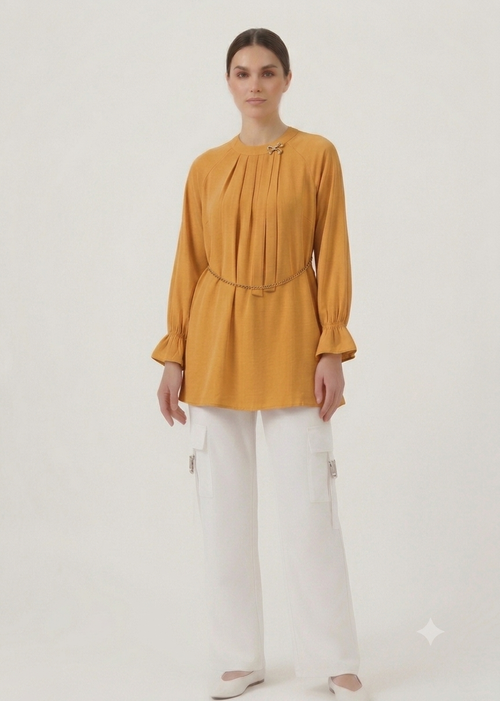 Flared-Sleeve Fusion Co-Ord Set - Mustard