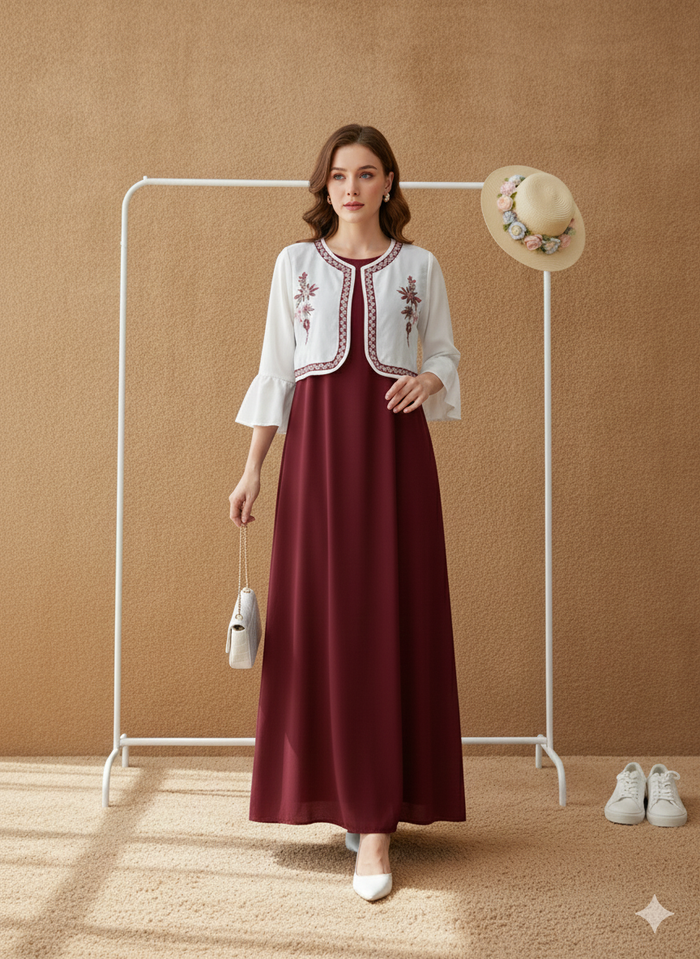 Embroidered Jacket Style Maxi Dress