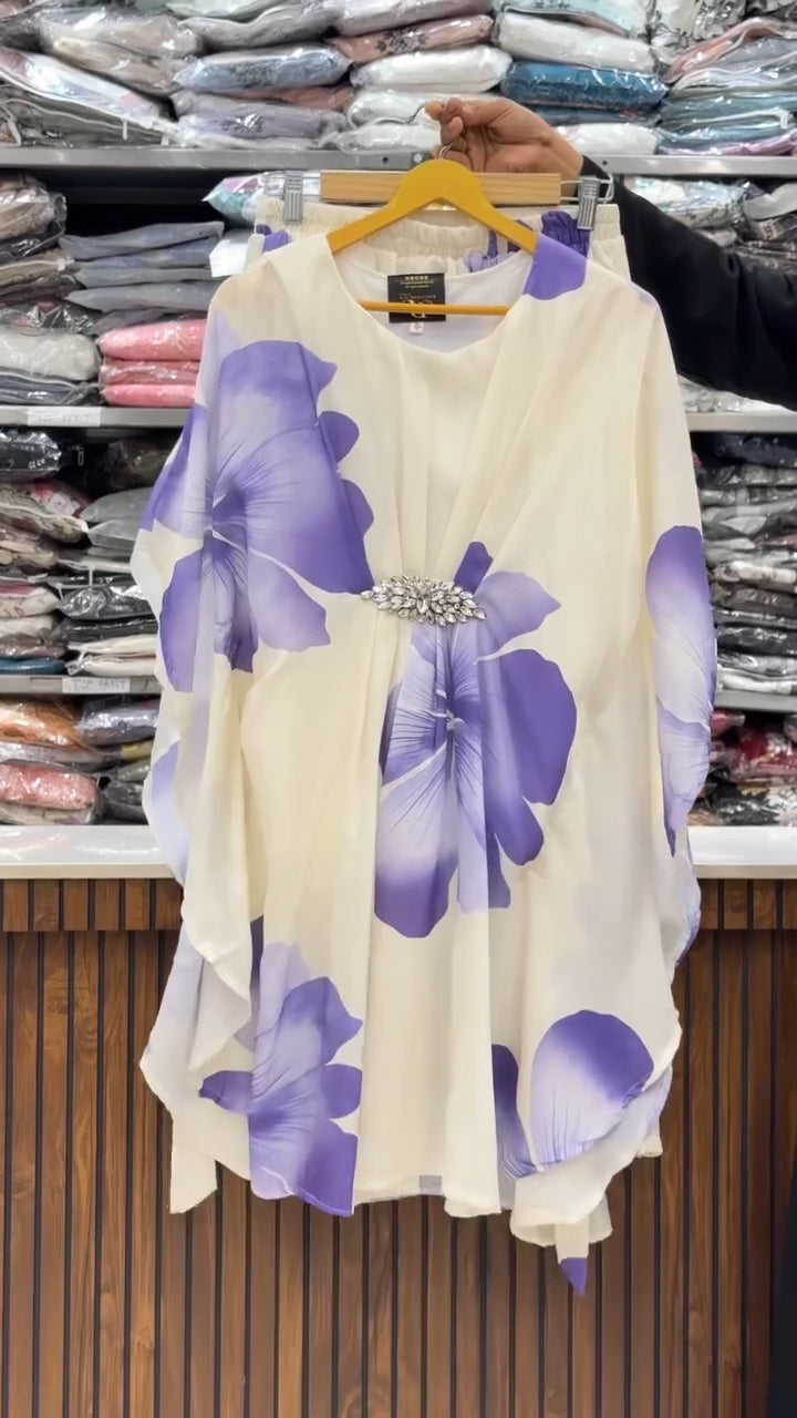 Digital Floral Kaftan Dress - Lavender - Afsarah Pret Women's Collection