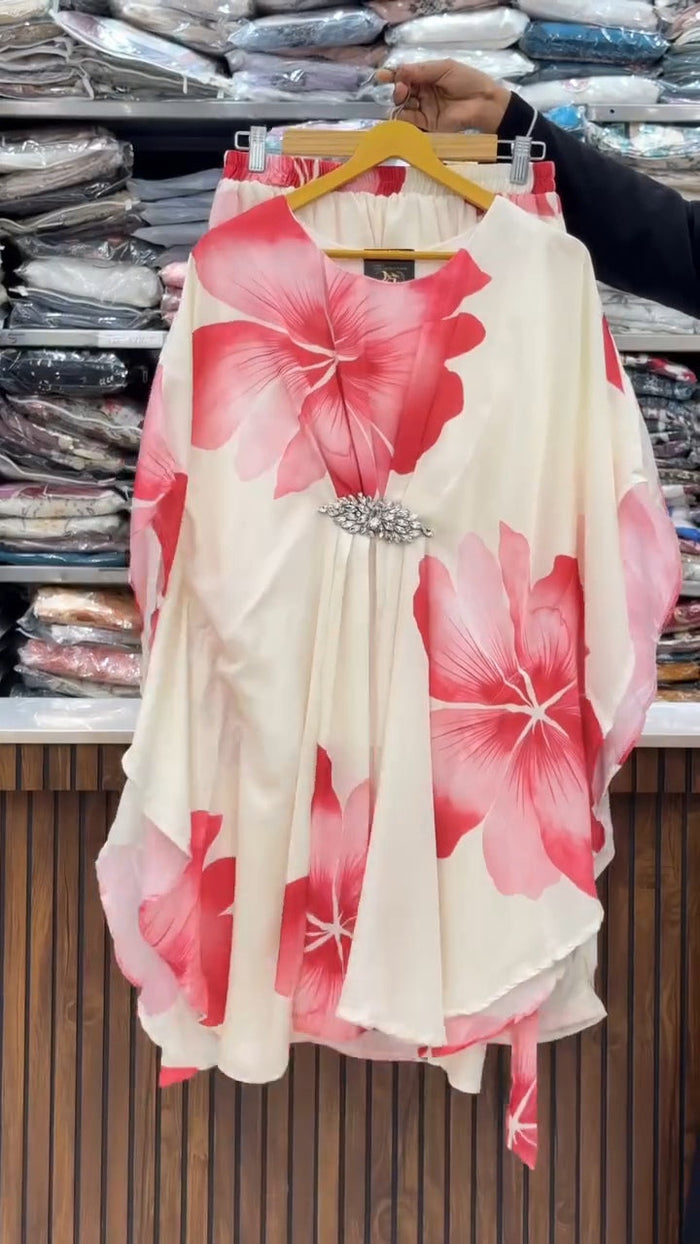 Digital Floral Kaftan Dress - Pink