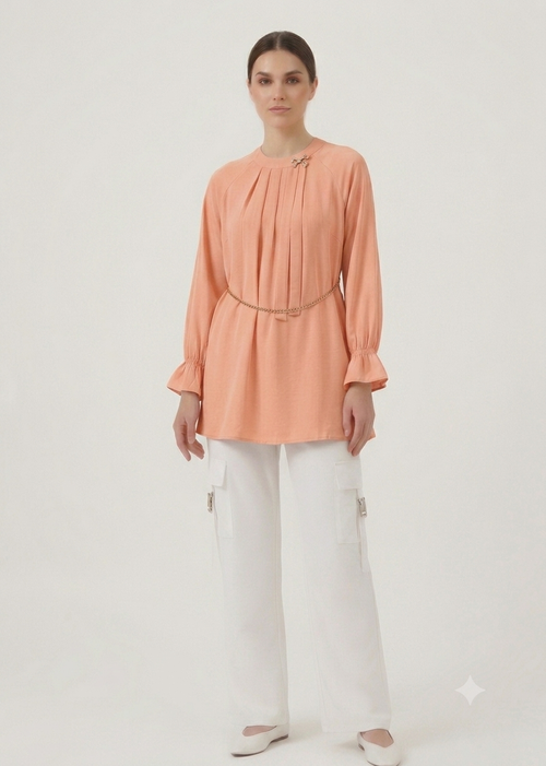 Flared-Sleeve Fusion Co-Ord Set - Peach
