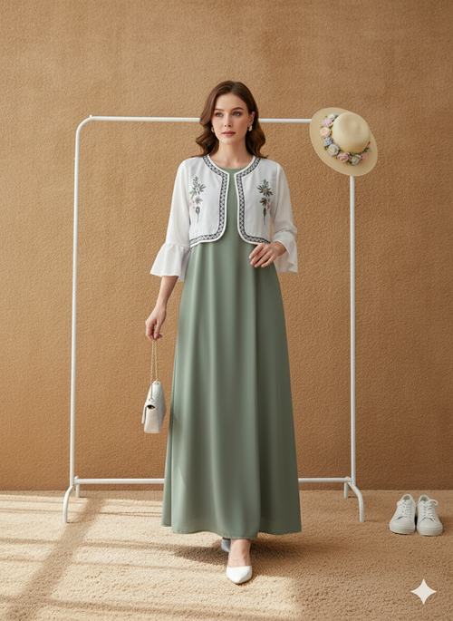 Embroidered Jacket Style Maxi Dress