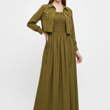 Jacket Style Maxi Dress - Olive - Afsarah Pret Women's Collection