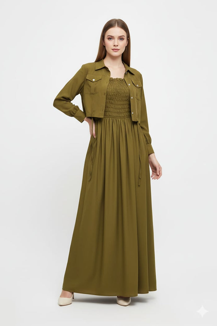 Jacket Style Maxi Dress - Olive