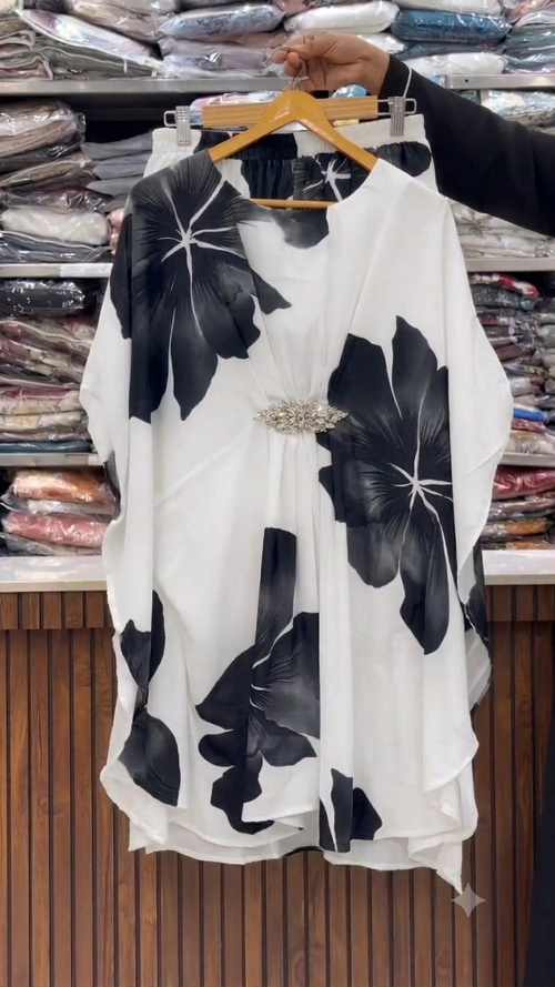 Digital Floral Kaftan Dress - Black