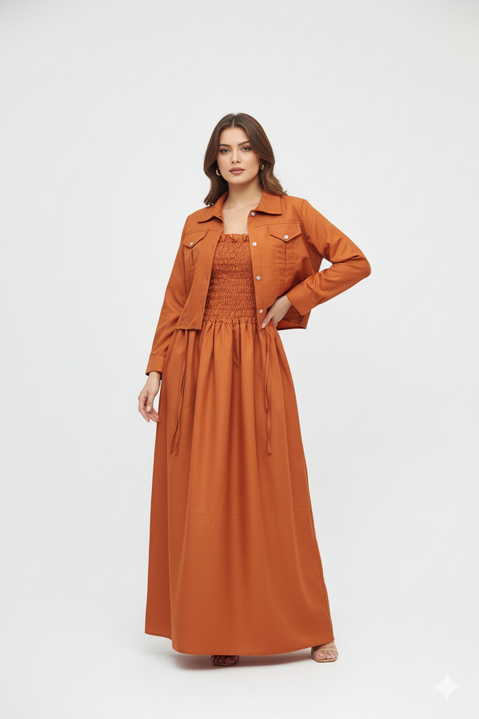 Jacket Style Maxi Dress - Bronze