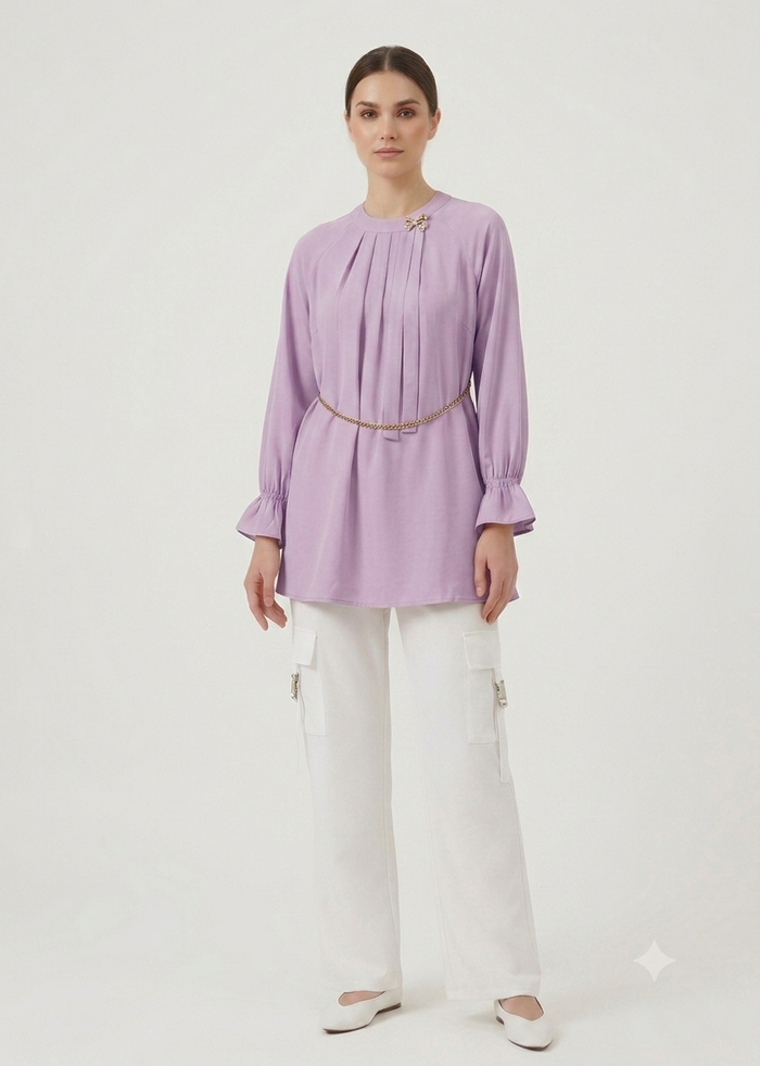 Flared-Sleeve Fusion Co-Ord Set - Lilac