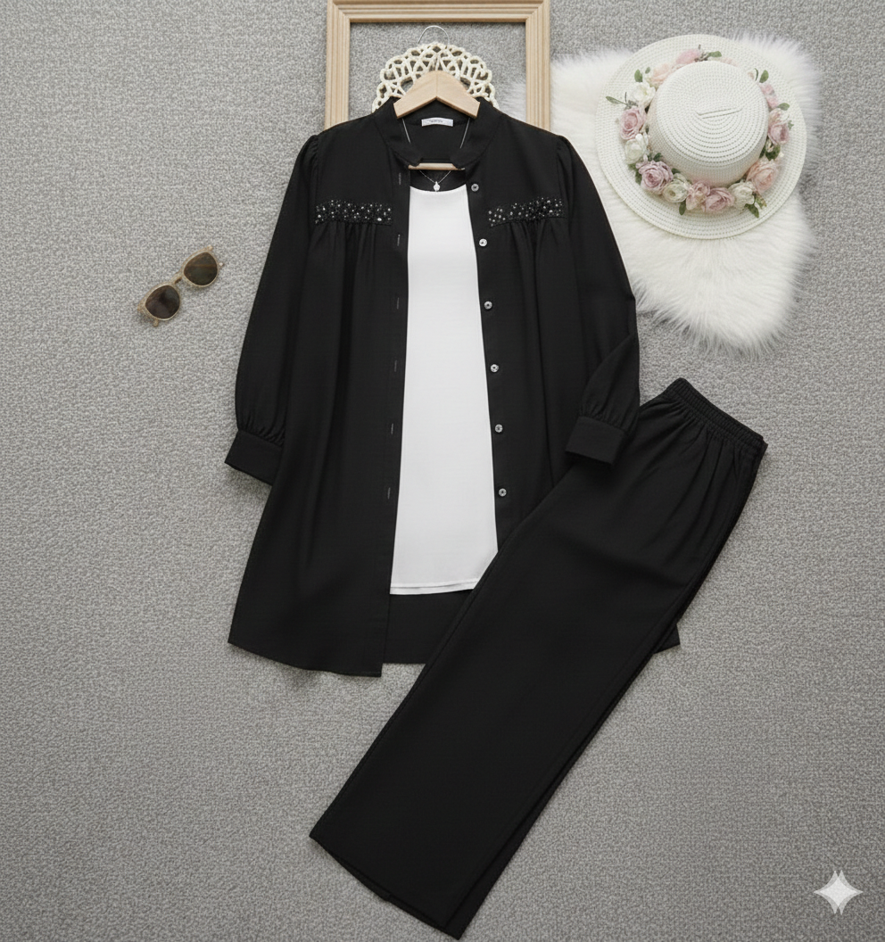 Trendy Co-Ord 2-Piece Set - Black - Afsarah Pret Women's Collection
