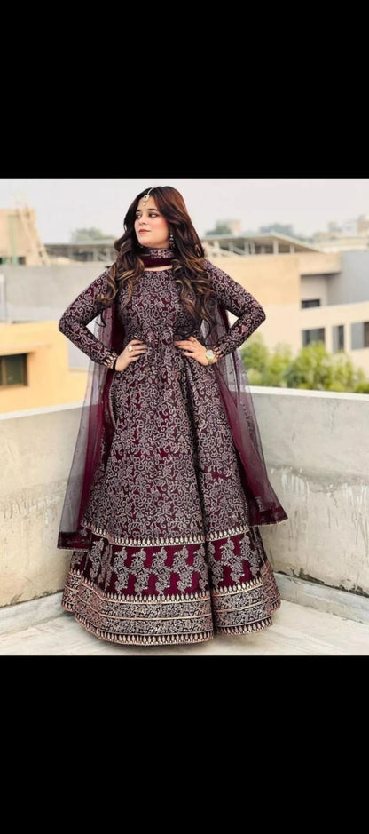 Fancy Block Printed Maxi – Mehroon