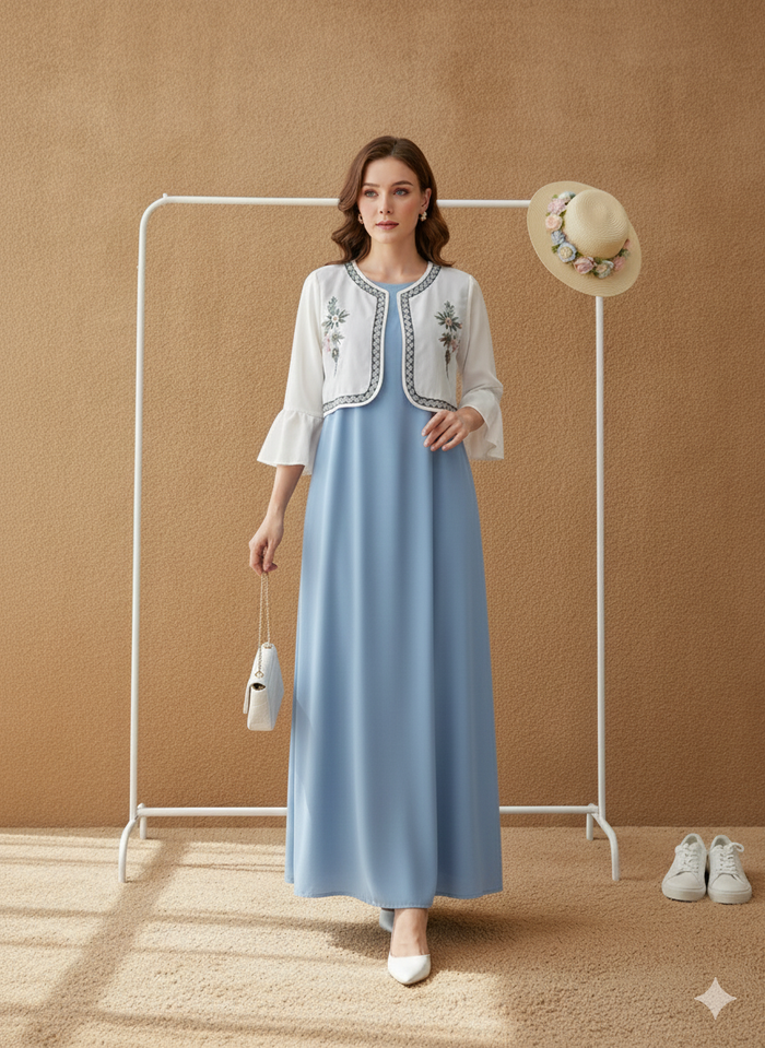 Embroidered Jacket Style Maxi Dress