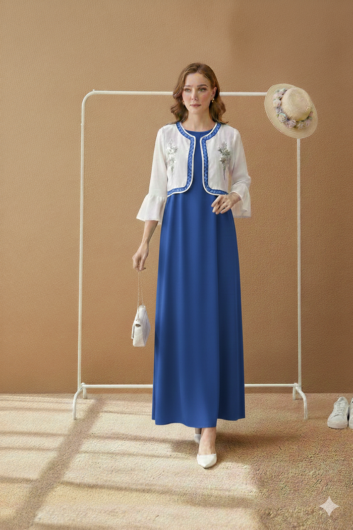 Embroidered Jacket Style Maxi Dress