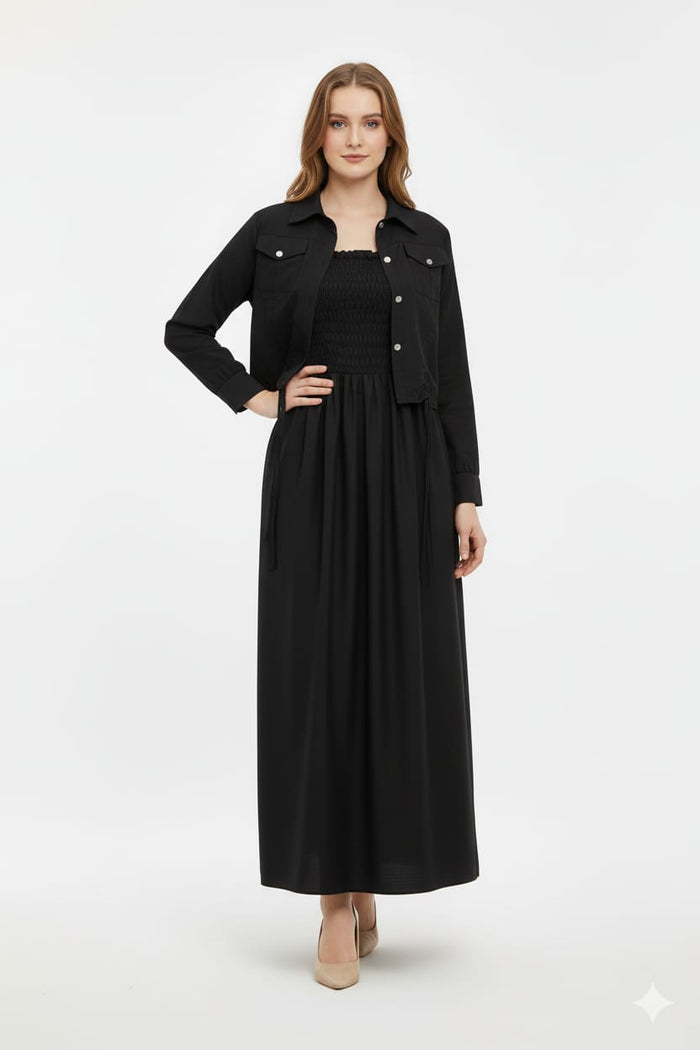 Jacket Style Maxi Dress - Black