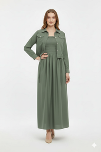 Jacket Style Maxi Dress - Sage Green