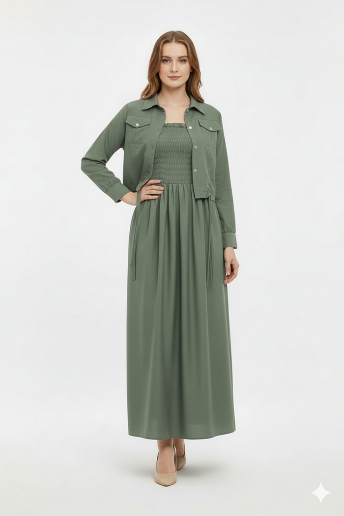 Jacket Style Maxi Dress - Sage Green
