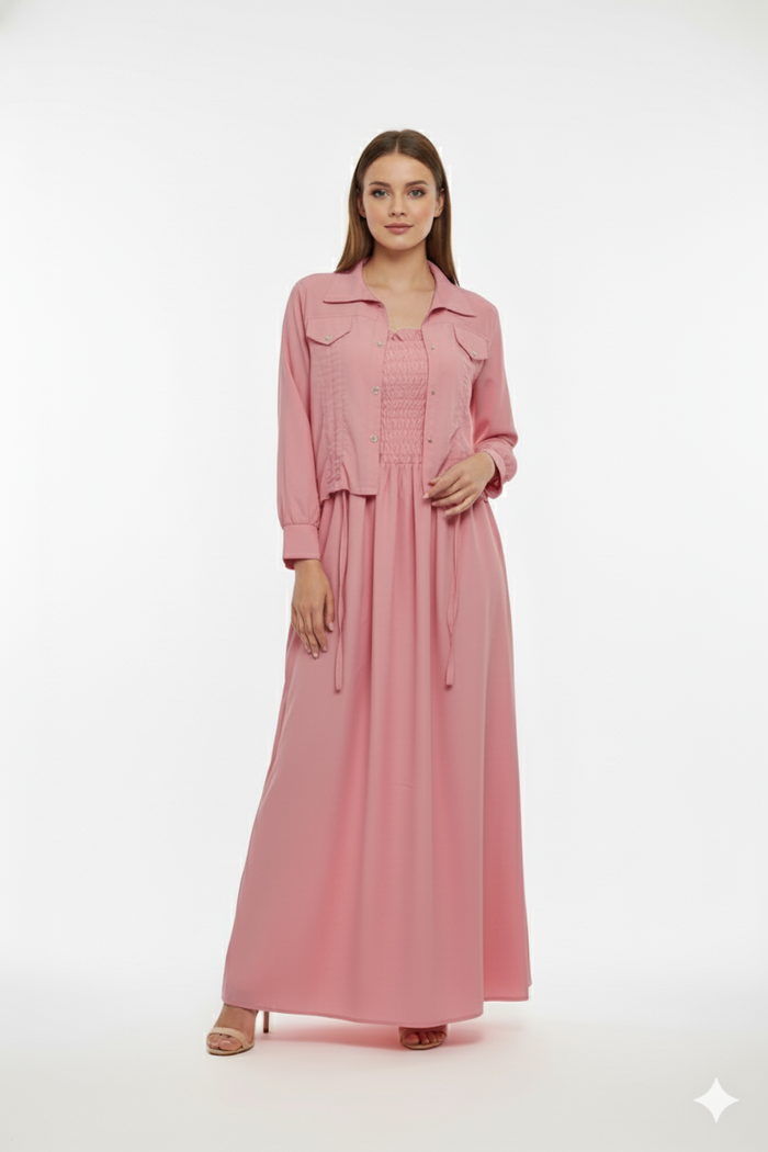 Jacket Style Maxi Dress - Pink