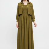 Jacket Style Maxi Dress - Olive - Afsarah Pret Women's Collection