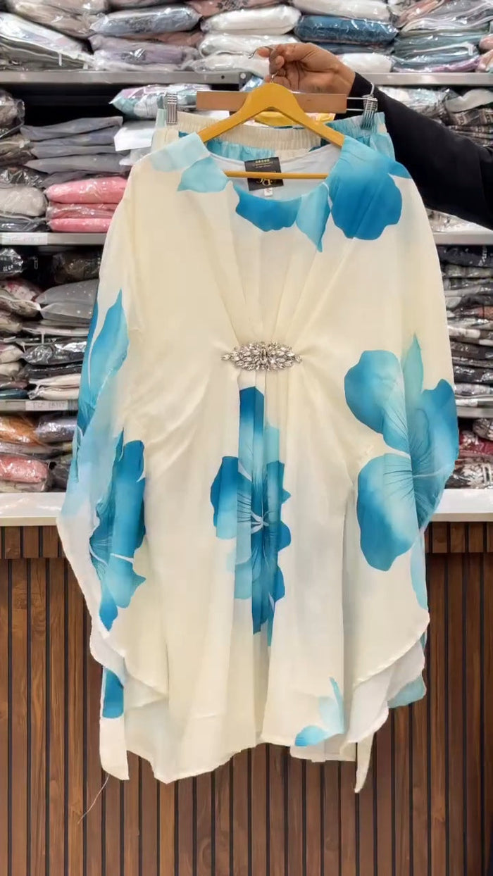 Digital Floral Kaftan Dress - Zinc